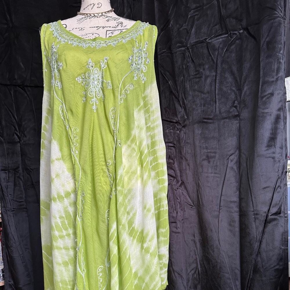 Fashque, lime green and white Ty dye, sleeveless beach dress,  one size